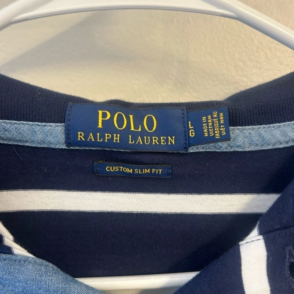 Polo by Ralph Lauren men's large slim fit Navy and white Striped polo Shirt